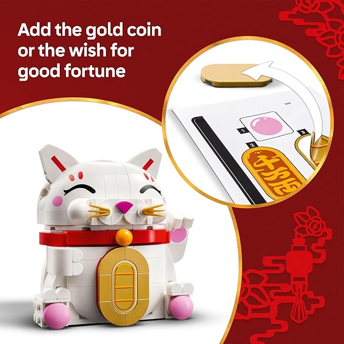 LEGO Lucky Cat Building Toy for Girls & Boys - Smiling Cat W/Waving Paw Function for Kids, Ages 9+ - Home Decor for Spring Festival & Chinese New Year Celebrations - Gift Idea for Birthdays - 40813