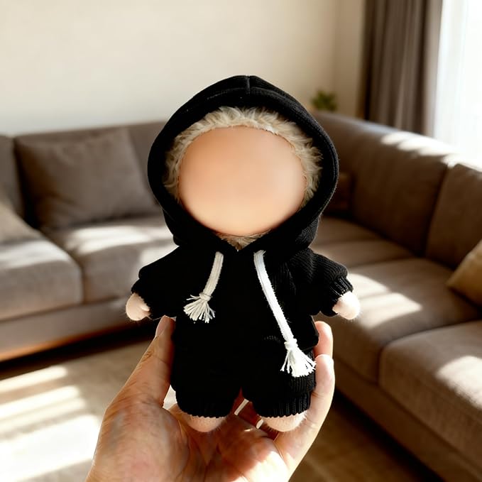 Hoodies Clothes for LABUBU 17cm Doll (NO Doll), Casual Style Costumes for LABUBU Dress up Unique Style, Cute and Premium Dolls Outfit Accessories for LABUBU (Black Sweatshirt)