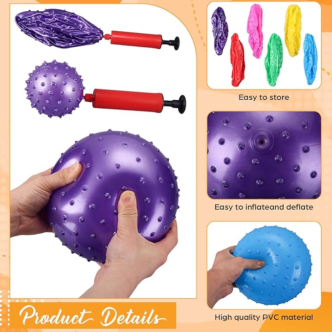 Bouncy Spiky Sensory Ball - Inflatable Massage Stress Fidget Toy Playground Balls for School Party Favors Outdoor Indoor