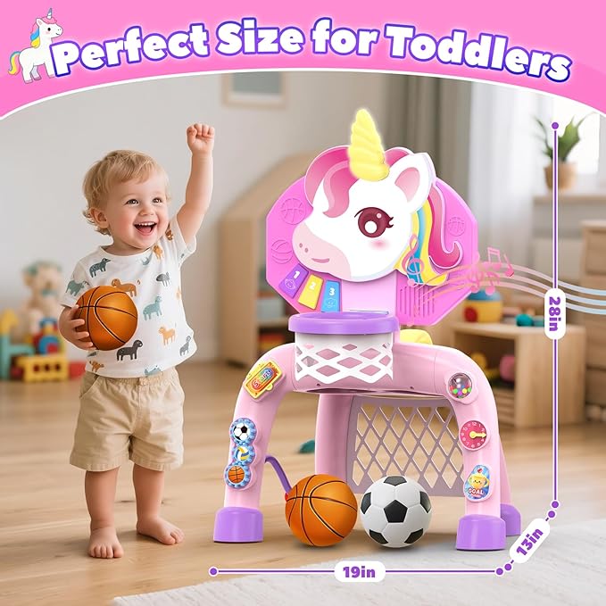 Toddler Basketball Hoop & Soccer Goal,Toys for 1 2 3 Year Old Girls Gifts Sports Toy with Light & Music,Toddler Baby Toys for 12-16-18 Months Christmas Birthday Gift for Toddlers 1-3 Years Boy Girl