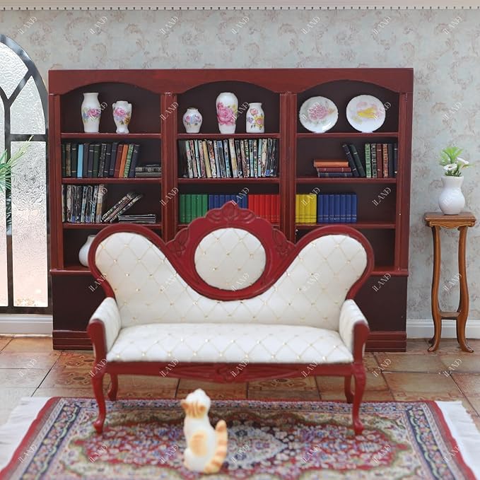 iLAND Dollhouse Bookshelf 1/12 Scale Dollhouse Furniture Mini Wooden Bookshelf for Miniature Books Mini Bookcase 1/12 Scale Accessories Mini Library Doll House Living Room Books Shelf Miniature Gifts