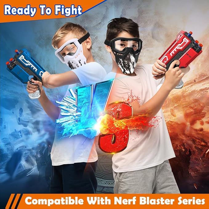 POKONBOY Upgraded 2 Pack Tactical Mask, Mask with Goggles Compatible with Nerf Rival, Apollo, Zeus, Khaos, Atlas, Artemis and N-Strike Elite Blasters (White & Black)