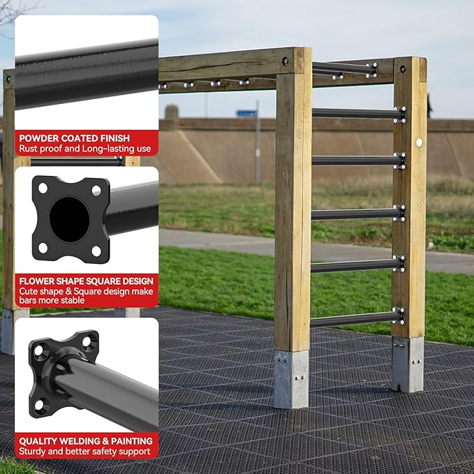 16.5 Inch Monkey Bars Kit Playground Ladder Rungs for Backyard Indoor Outdoor Kids Metal Bars Swing Set Playset Accessories (Black, 12 Pcs)