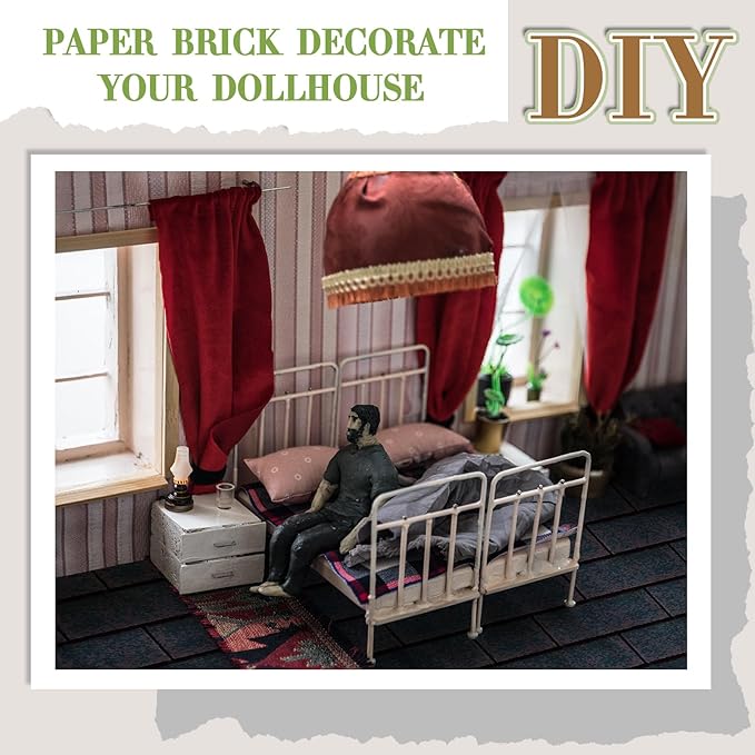 Flutesan 24 Pcs Miniature Dollhouse Wallpaper and Flooring Peel and Stick Mini DIY Self Adhesive Dollhouse Accessories 8.27 x 11.69 Inch (Roof Shingles Black Rectangular)