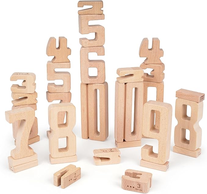 Large Wooden Number Building Blocks, Number and Counting Blocks,Balance and Stacking Blocks,32 Pcs Math Blocks,Educational Toys for Toddlers,Preschool Math Toys, Recognition Toys