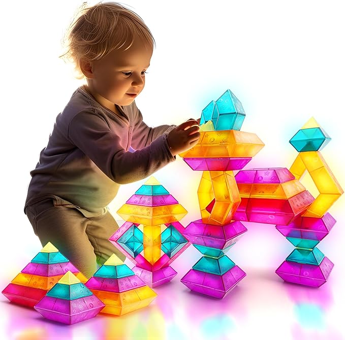30-Piece Building Blocks Set for Kids - STEM Preschool Learning Activities Ages 3-6 Years Old, Light Table Compatible Educational Stacking Toys