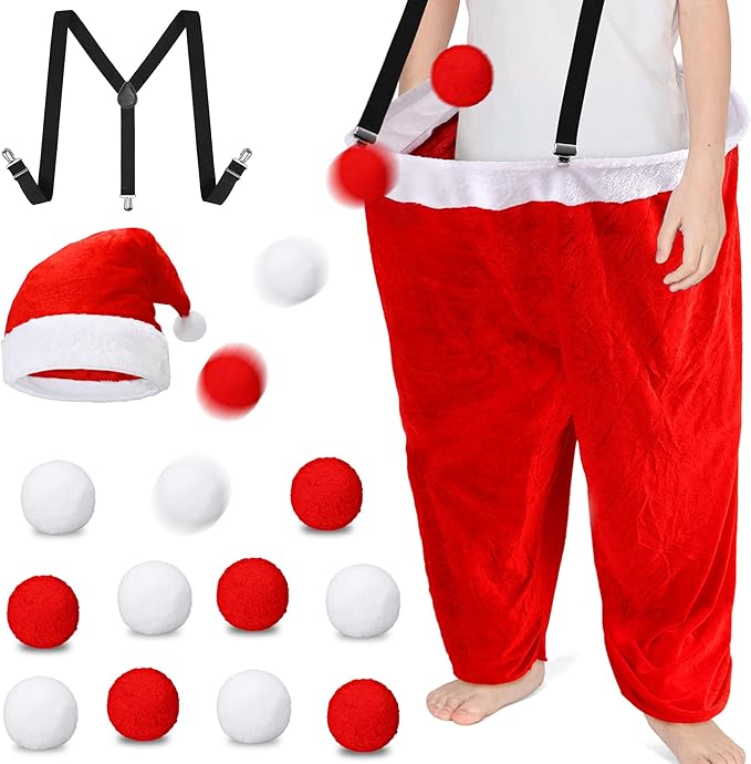 Elcoho 39 Inch Christmas Santa Pants Toss Game Set with Santa Hat, Detachable Strap, 10 Plush Snowballs, Outdoor Giant Pants Yard Toss Ball Games for Family Backyard Game Holiday Party Activity