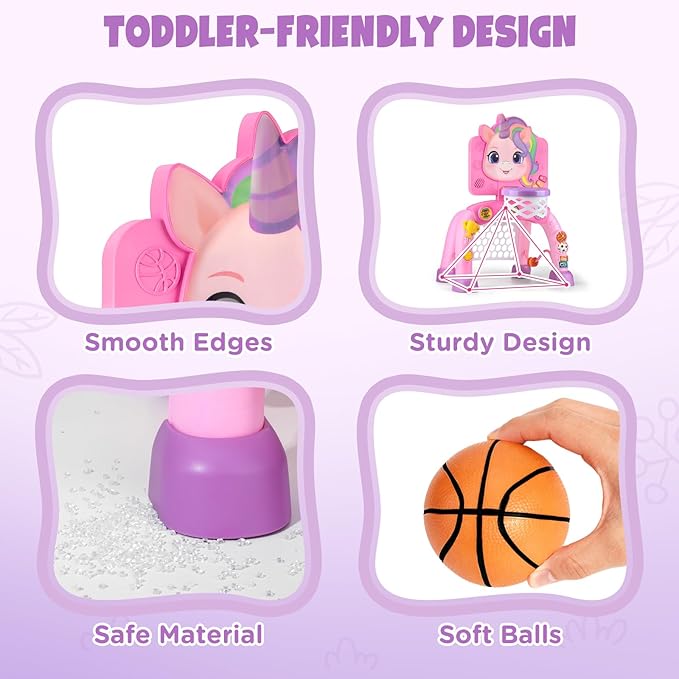 Liberry Toddler Basketball Hoop & Soccer Goal for 1 2 3 Year Old Girls Boys, Kids Sports Toy with Lights Sounds Music, Interactive Christmas Birthday Gift for Baby, Pink