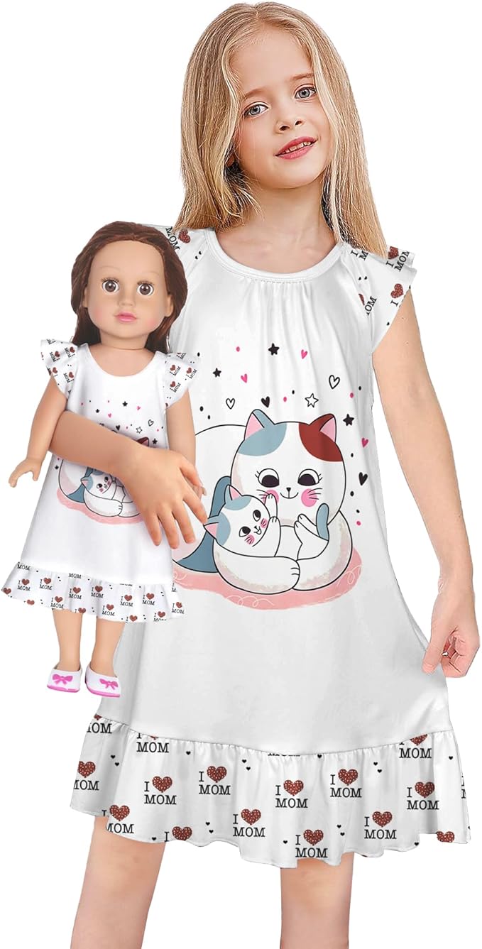 LQSZ Doll and Girl Matching Nightgown Outfit Pajamas Nightie Nightgown for Girls and Dolls Clothes
