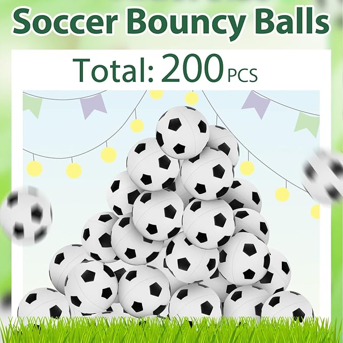 Deekin 200 Pieces Baseball Bouncy Balls Bulk 0.98'' Mini Rubber Bouncing Balls Sports Party Favors for Kids Fillers (Soccer)