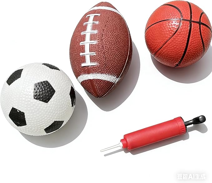 Toddler Balls, Indoor and Outdoor Family Games for Kids, Garden Toys. (Pack of 3) 4.7-Inch Basketball, 4.7-Inch Football, 6.3-Inch American Football(Hand Pump Included). Pet Toys