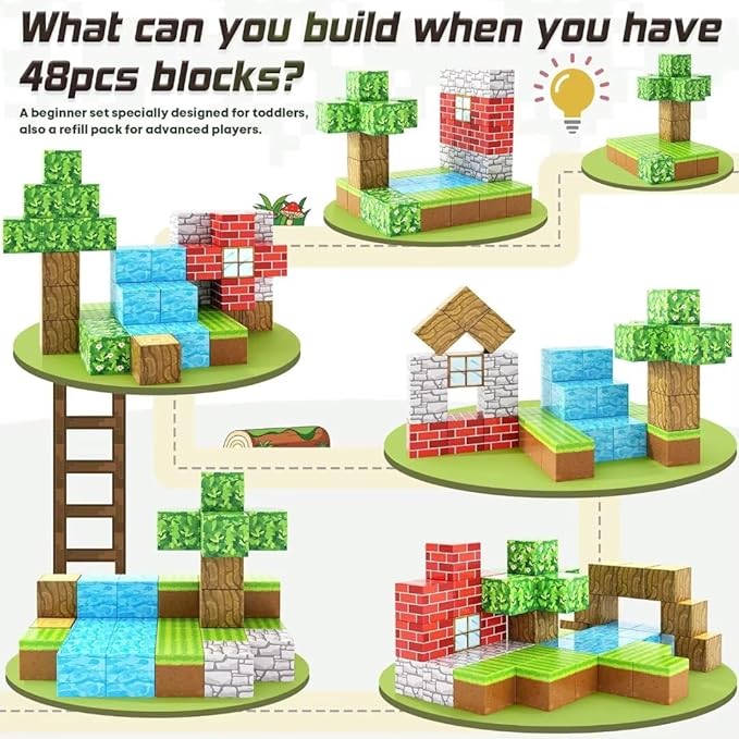 Large Magnetic Blocks 1 inch Magnetic Building Blocks for Kids Age 3-5 5-7 6-8, Magnet Learning Sensory Toys, Game Inspired Building Craft, Holiday Toys Gifts, Mine Magnet World Stacking Cubes