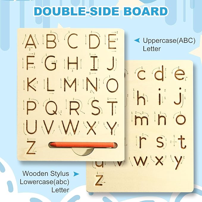 Wooden Letters Practicing Board,Reusable Handwriting Alphabet Tracing Board Double-Sided Toddlers and Preschool Gifts Learning Toys Learning to Write ABC for Kids Ages 3-8