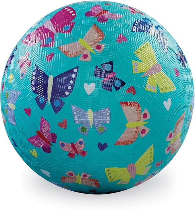 Crocodile Creek Playground Ball - Durable Rubber Ball for Kids Ages 3 and Up - Bouncy Inflatable Ball for Kickball, Indoor Games, and Outdoor Sports - PVC-Free - Butterflies - 5-inch Diameter