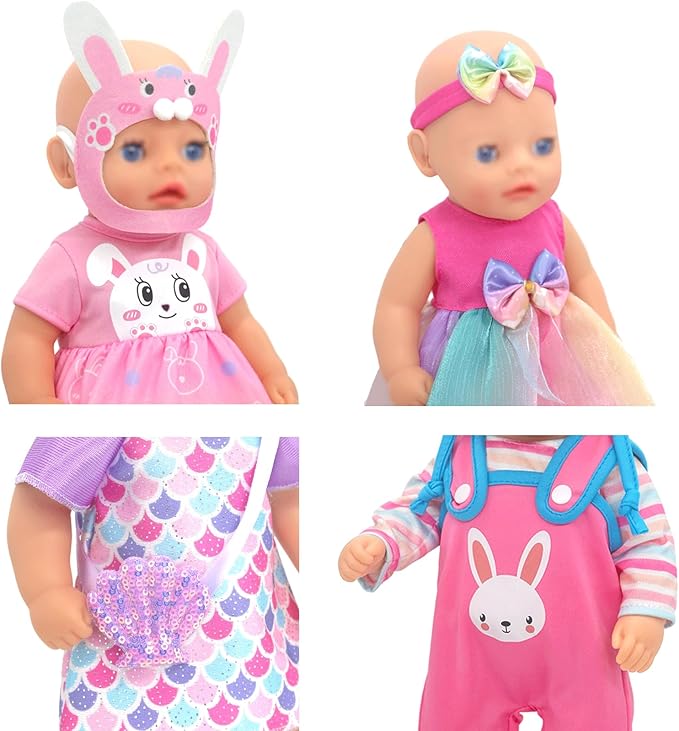 10-14 Inch Doll Clothes and Accessories with Bag, Headband Hat Socks 4-Packs for 14 Inch Girl Doll and 10-12 inch Baby Doll