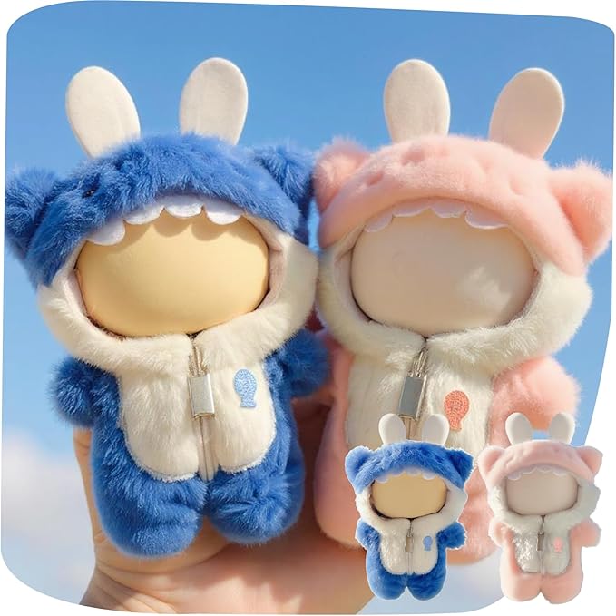 (2 Pack) Clothes for LABUBU 17cm Doll (NO Dolls), Outfits for LABUBU, Faking Animal Style Outfit Jumpsuit Blue Shark & Pink Shark Costume for LABUBU Dolls, (Doll Not Included)