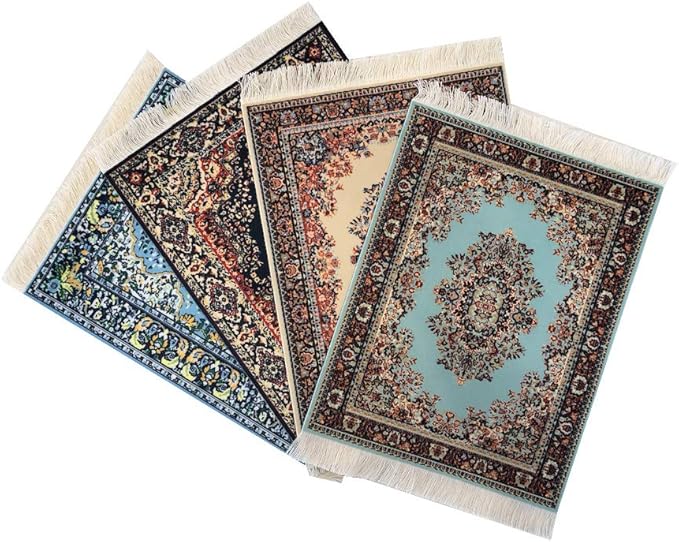 Set of 4 Dollhouse Area Rugs – Miniature Carpet Accessories for Doll Houses, 10 x 7 Inch Rectangular Floor Décor, Oriental Style