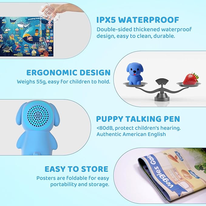 Educational Toys for 2+ Year Old,Talking Pen with 20 Interactive Toddler Learning Posters,Preschool Learning Activities,Toys for Autistic Kids,Birthday Gifts for Boys Girls Ages 2 3 4 5 6