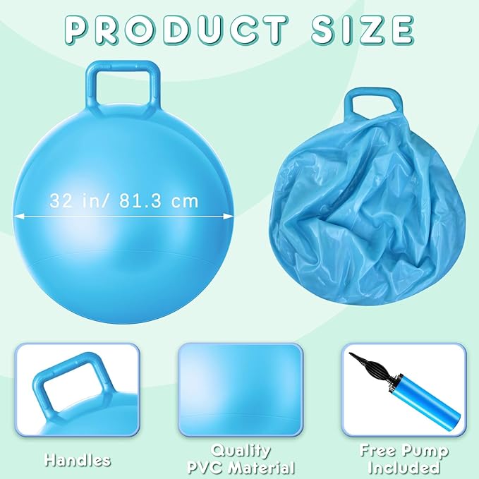 Lewtemi 6 Pcs Hopper Ball Carnival Outdoor Games 32 Inch Jumping Hopping Inflatable Bouncing Ball with Handle and Air Pump for Sport Exercise(Blue Color)