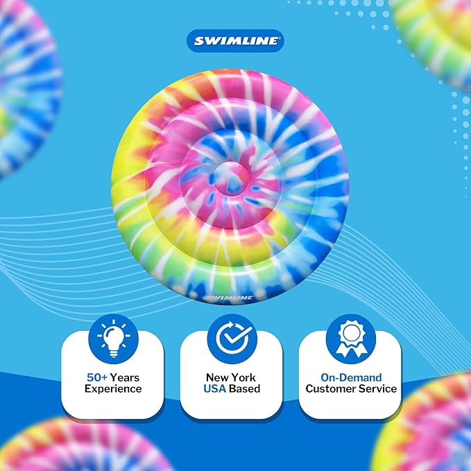SWIMLINE Original Tie Dye (Spiral) Pool Float – Durable Vinyl Lounger for Adults & Teens – Fun Pool Float for Lake, Beach, or Backyard – Easy to Inflate and Store