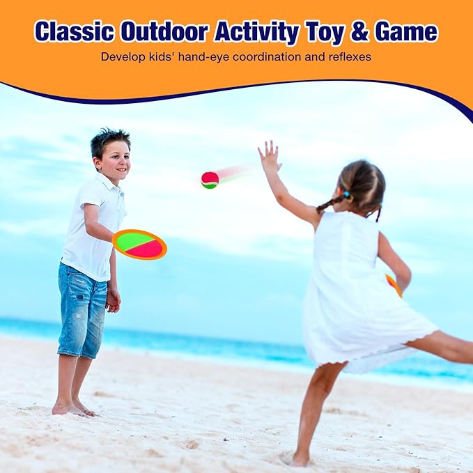 Toss and Catch Ball Game Set - Outdoor & Indoor Activity Toys for Kids - Sticky Paddle Ball Toy for Boys Girls 3 4 5 6 7 8-12 Year Old - Great Games for Beach Pool Yard - Easter Basket Stuffers Gifts