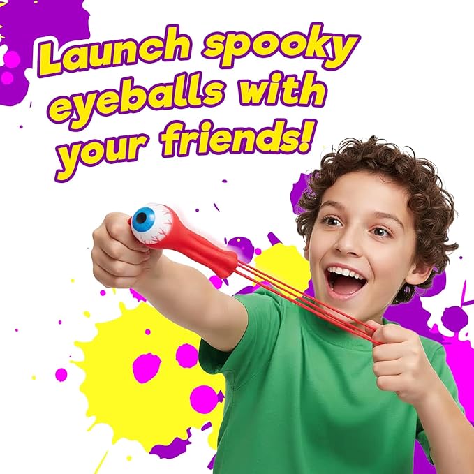 JA-RU Gross Light Up Eye Flinger Toy (Pack of 1) Stretchy Launching Eyeball. Halloween Party Favor. Sticky Splat Ball, Wall Ball, Squishy, Stress Relief, Gross Toy, Sticky Flinger 2494-1