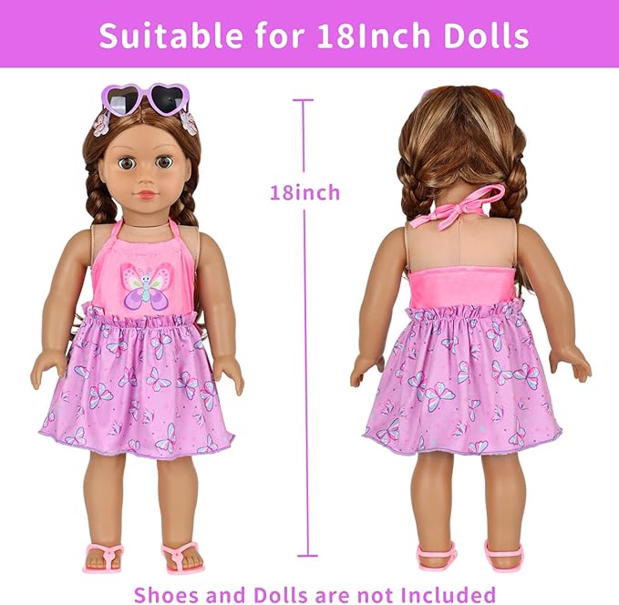 Ecore Fun 18 Inch Doll Carrier Backpack, 7Pcs Travel Doll Clear Display Storge Bag with Doll Clothe and Accessories for Take Doll Out, Girl Birthday Gift