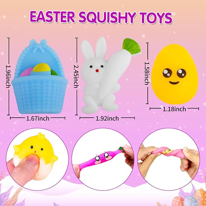 Easter Egg Fillers - 30 Pack Kawaii Mochi Squishy Toys for Easter Basket Stuffers, Mini Cute Squishies Squeeze Toy Easter Party Favors, Easter Gifts for Kids Classroom Prizes School Rewards