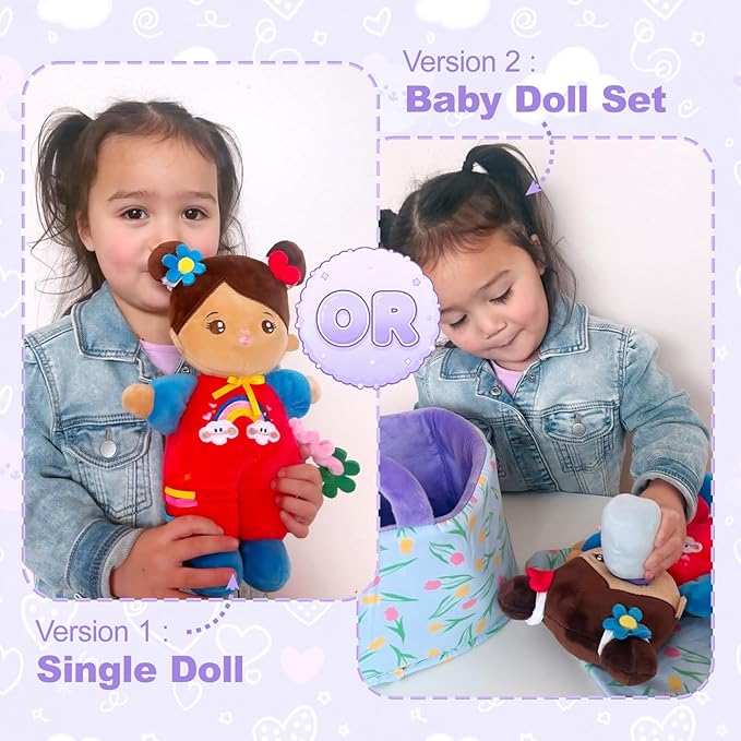 OUOZZZ Soft Baby Doll 10" - Hispanic First Birthday Toys for 1 Year Old Girl, Ideal 1 Year Old Girl Gifts & Baby Girl Gifts, Snuggle Buddy for Infants Brown Skin
