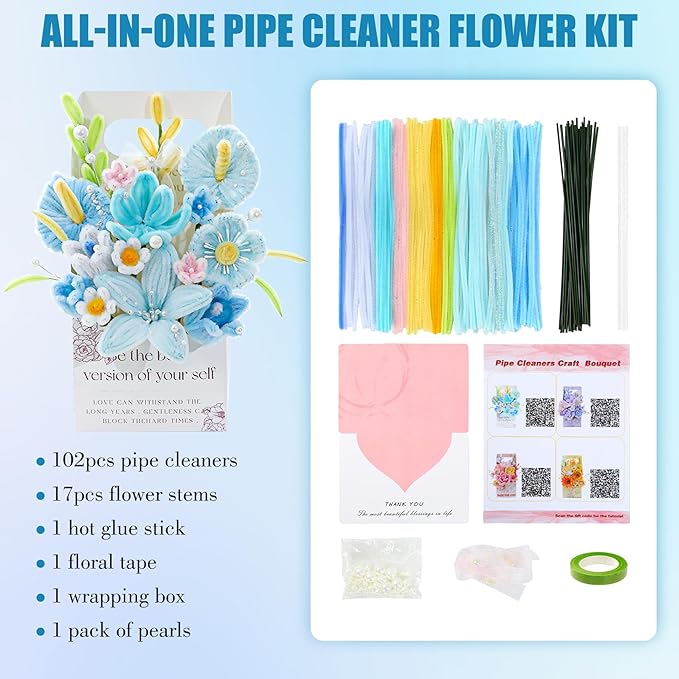 ERNTRNL Pipe Cleaners Craft - Pipe Cleaners Flower, Pipe Cleaner Flower Kit, DIY Pipe Cleaner Bouquet Supply Kit for Craft Art Project Activity, Birthday Mother’s Day Graduations Anniversaries Gifts
