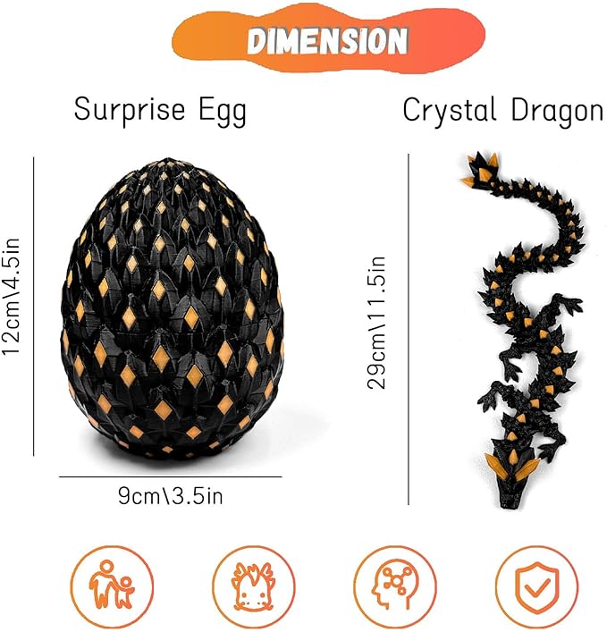 3D Printed Dragon Egg,Dragon Eggs Glow in with Dragon Inside Dark Articulated Animals Fidget Toy,Home Office Decor Executive Desk Toys for Autism/ADHD (Luminous Cyan)