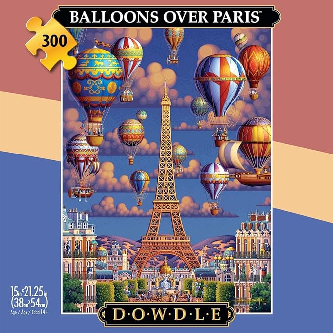 Buffalo Games - Dowdle - Balloons Over Paris - 300 Piece Jigsaw Puzzle for Adults -Challenging Puzzle Perfect for Game Nights - Finished Size is 21.25 x 15.00