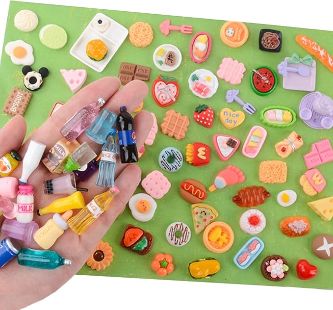 MUYIZI 100Pcs Miniature Foods Mini Food Miniature Doll House Accessories Small Resin Doll Food Dollhouse Food Set for Pretend Play Kitchen