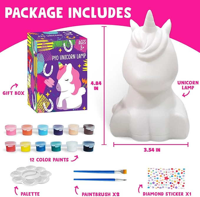 Goodyking Paint Your Own Unicorn Lamp Art Kit, Easter Basket Stuffers, DIY Night Light, Arts & Crafts, Painting Kit for Kids Ages 8-12, Easter Birthday Party Gift for Teens Girls Boys Age 3 4 5 6 7 8+