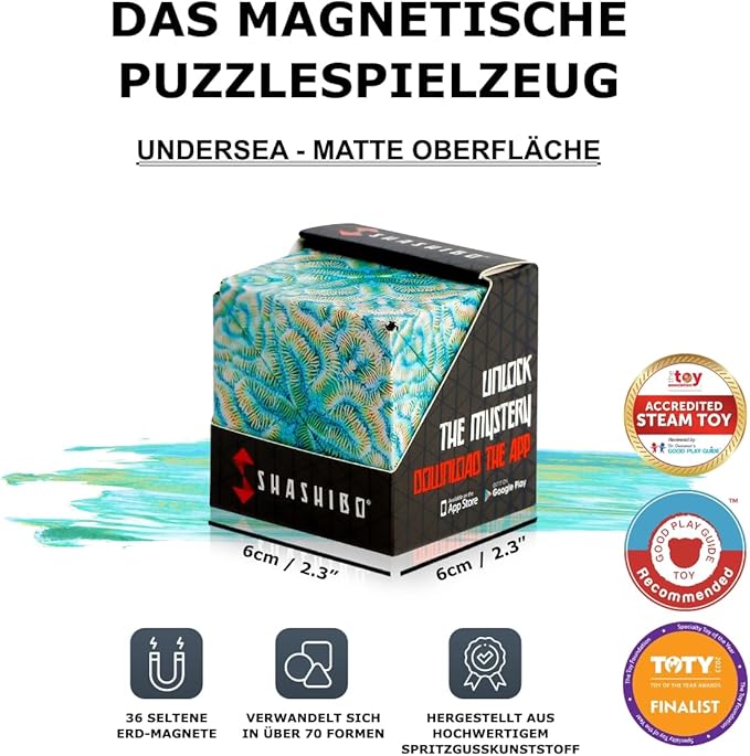 Shashibo Shape Shifting Box - STEM Fidget Toy with Ultra Strong Magnets - Sensory Puzzle Cube Transforms Into 100+ Shapes, Easter Basket Stuffers Gift for Kids, Teens, and Adults (Undersea)