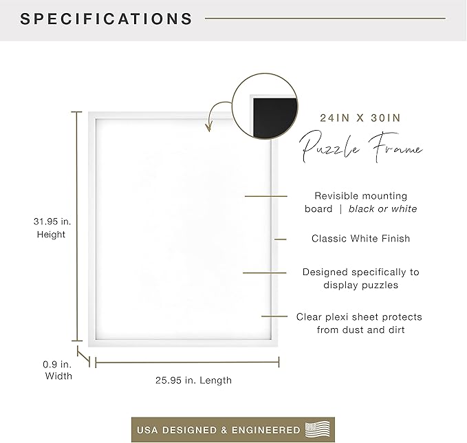 MCS 24x30 Puzzle Frame for Finished Puzzles, White Vertical & Horizontal Wall-Mounted Large Picture Display for Preservation (1-Pack)