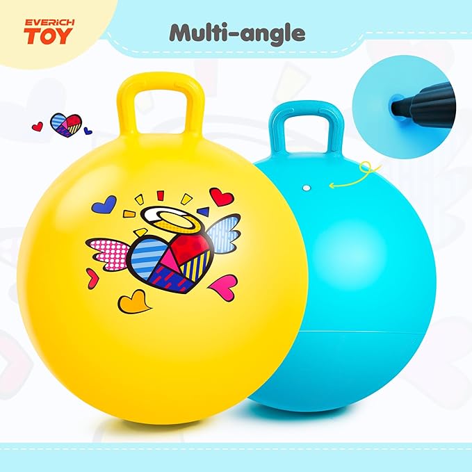 EVERICH TOY 2-Pack Hopper Ball for Kids, 18In Hippity Hop Balls, Yellow & Blue Bouncy Ball with Handle, Indoor Outdoor Active Play Toys Easter Basket Stuffers Girls Boys Gifts for 4 5 6 7 8 Yr Old
