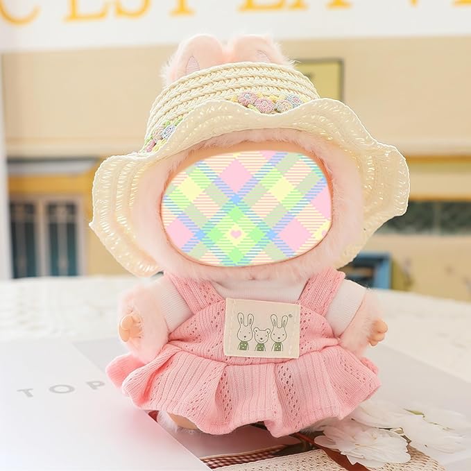 Clothes for Lu bubu 17cm Dolls Accessories (No Doll), Kawaii Hat Skirt Outfit Set 3 Pieces for 17cm Dolls Suit, Stylish Flower Doll Hat Clothing Set Replacement Pink