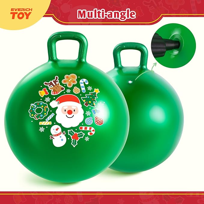 EVERICH TOY Hopper Ball for Kids 18In Sit On Bouncy Balls with Handle for Indoor Outdoor Active Play, Green Christmas Inflatable Boys Girls Gifts for 4 5 6 7 8 Years Old with Christmas Reindeer Ears