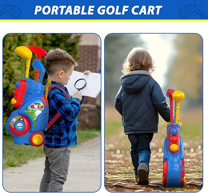 Liberry Toddler Golf Set for 2 3 4 Years Old Boys Girls, Upgraded Kids Golf Clubs Set with Cart, Putting Mat, Outdoor Indoor Sports Toy Birthday Gift, Blue