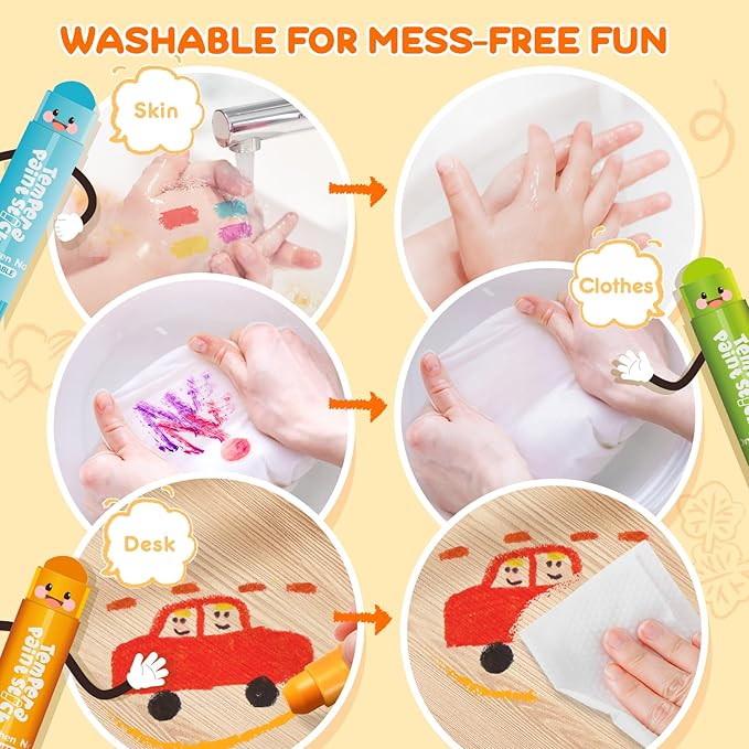 Tempera Paint Sticks For Kids, 24 Colors, Washable & Quick-Drying Twistable Solid Paint, Mess-Free Art Supplies for Drawing & Painting, Ideal Toddler Arts and Crafts Gifts