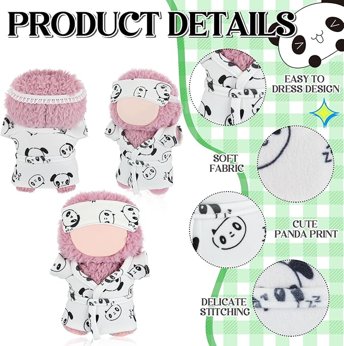 Simgoing 17cm Doll Clothes Pajamas Set with Eye Mask Good Night Bathrobe, Bathrobe Belt Outfit Gifts Fits Most 17cm Dolls Accessories for DIY Dress up Lovers (Funny Panda)