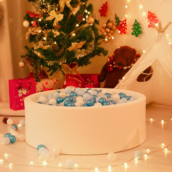 GOGOSO Ball Pit Balls for Toddler, Baby Plastic Playballs Kids Soft Pastel Pelotas Non-Toxic BPA-Free Pearl Blue+Light Blue+White 200 Balls