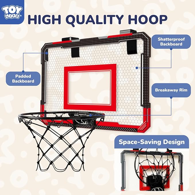 TOY Life Basketball Hoop Over The Door Basketball Hoop Room Office Mini Hoop Basketballs Hoop Indoor Kids Teens Adults Basketball Toy Basketball Goal with 4 Balls