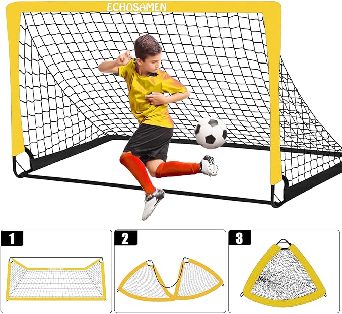 Kids Soccer Goals for Backyard, 2 of 6 x 4 ft Kids Soccer Goal Set Soccer Net with 10 Soccer Cones, Agility Ladder & Carry Bag, Portable Soccer Training Equipment.