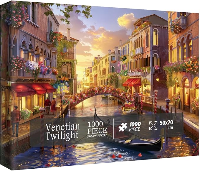 Italy Venice Landscape Puzzles for Adults 1000 Pieces, Colorful Europe City Scenic Jigsaw Puzzles, Art Travel Pretty Sunset Puzzles