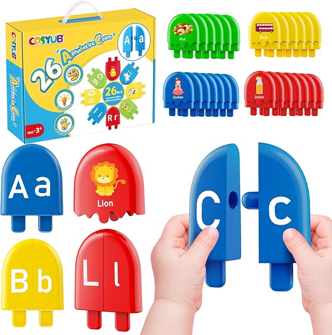 Alphabet Learning Toys 78 Pcs Ice Cream ABC Letter Matching Toy for Toddle Preschool Montessori Toy Smart Color Sorting Educational Toy for Kids 2 3 4 5+ Years Old