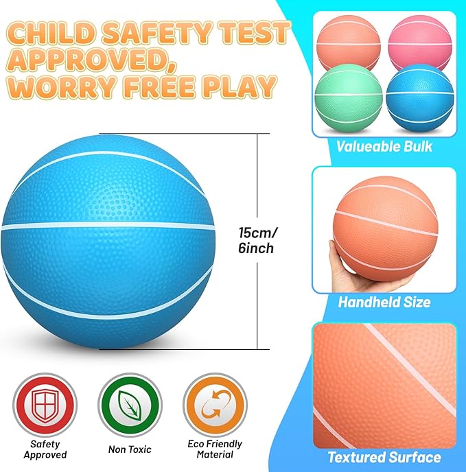 6 INCH PVC Mini Basketball for Indoor Mini Hoops, Soft 6" Rubber Replacement for Over Door Hoops, Ideal for Adults & Kids