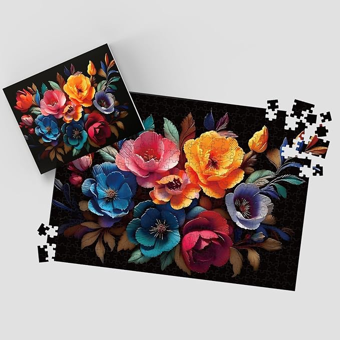 Puzzles for Adults 500 Pieces, Flowers Puzzle Jigsaw Puzzles 500 Pieces - Midnight Bloom, Impossible Puzzle for Home Decor, Finished Size 20.47 * 14.96”, with 1:1 Poster, Letter on The Back