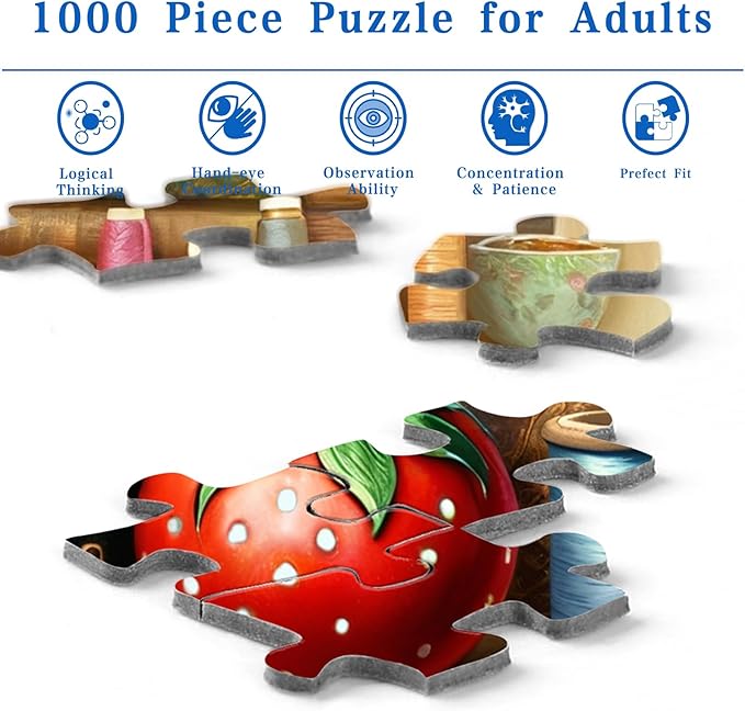 Rocorose 1000 Piece Puzzle for Adults, Sewing Room Cat Jigsaw Puzzle, Challenging Animal Puzzles Game for Family Puzzle Lovers